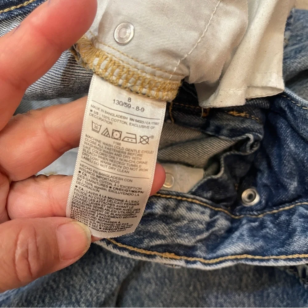 Old Navy High Rise Super Baggy Wide Leg Star Patch Denim Blue Jeans Girls size 8